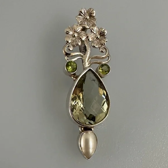 925 sterling silver FloralGreen Citrine Gemstone Pendant​